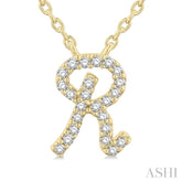1/20 ctw Initial 'R' Round cut Diamond Pendant With Chain in 14K Yellow Gold